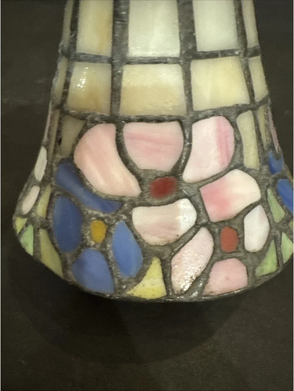 Vintage Tiffany Style Stained Glass Leaded Mosaic Lamp Shade Floral Pink Blue